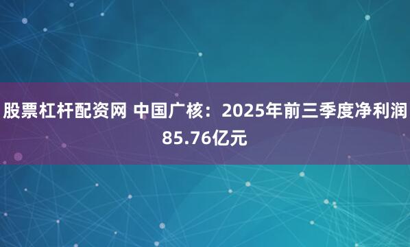 股票杠杆配资网 中国广核：2025年前三季度净利润85.76亿元